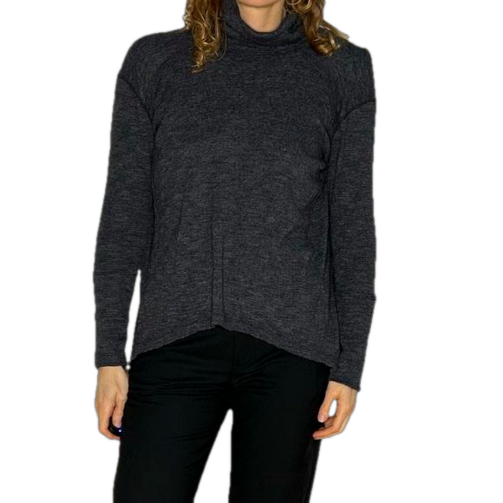 Free People We The Free Sz S Grey Thermal Open Back Turtleneck Long Sleeves Top